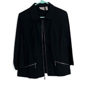 Chicos Black Zipper Front Collared‎ Casual Jacket Size 2 / US M